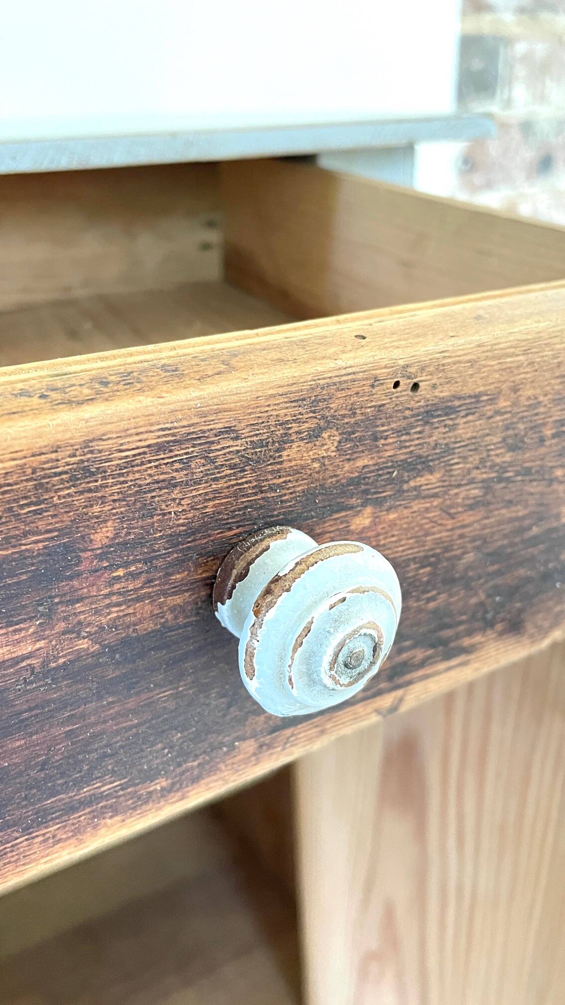 Antique Bedside Table in Weathered Grey Wood