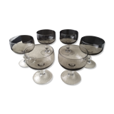Set of 6 vintage smoked glass champagne glasses from the 70s