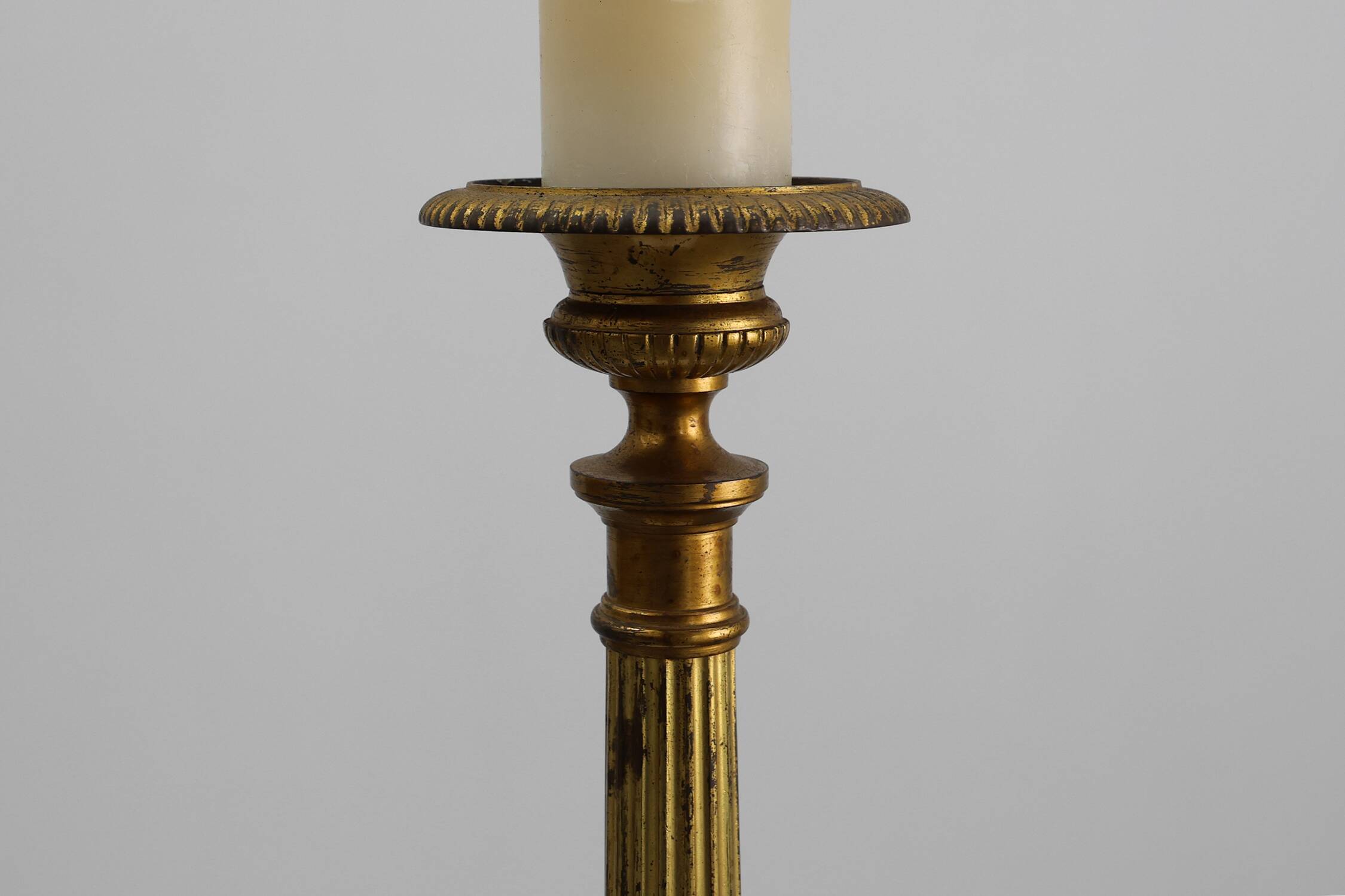 Large Provincial Copper Church Candlestick, France, ca. 1900