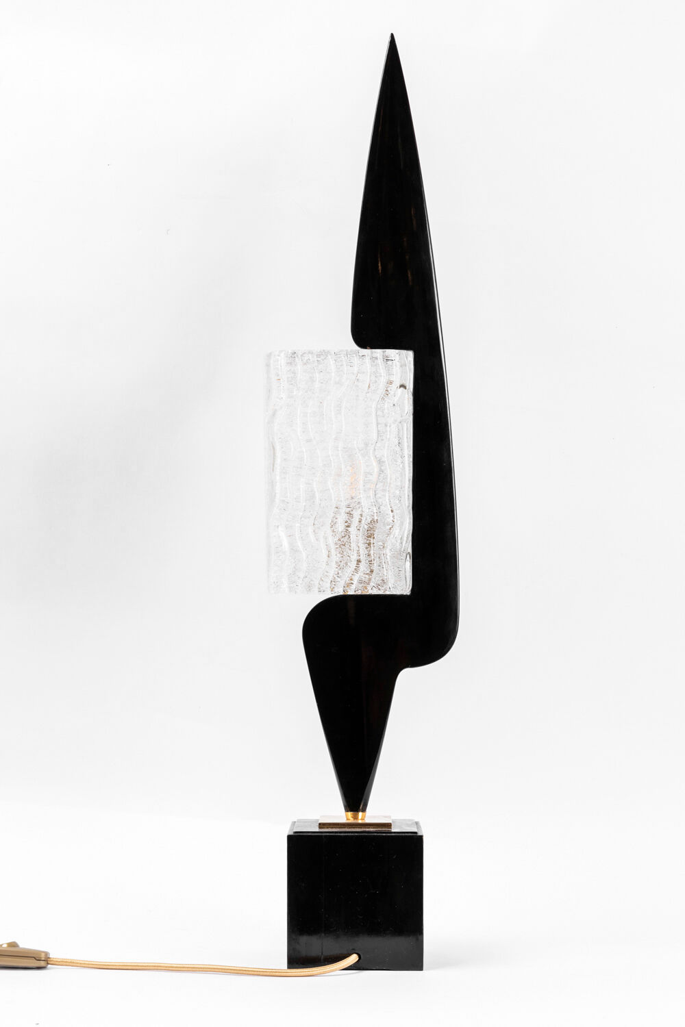 Black laqué wood lamp and glass, 1950s