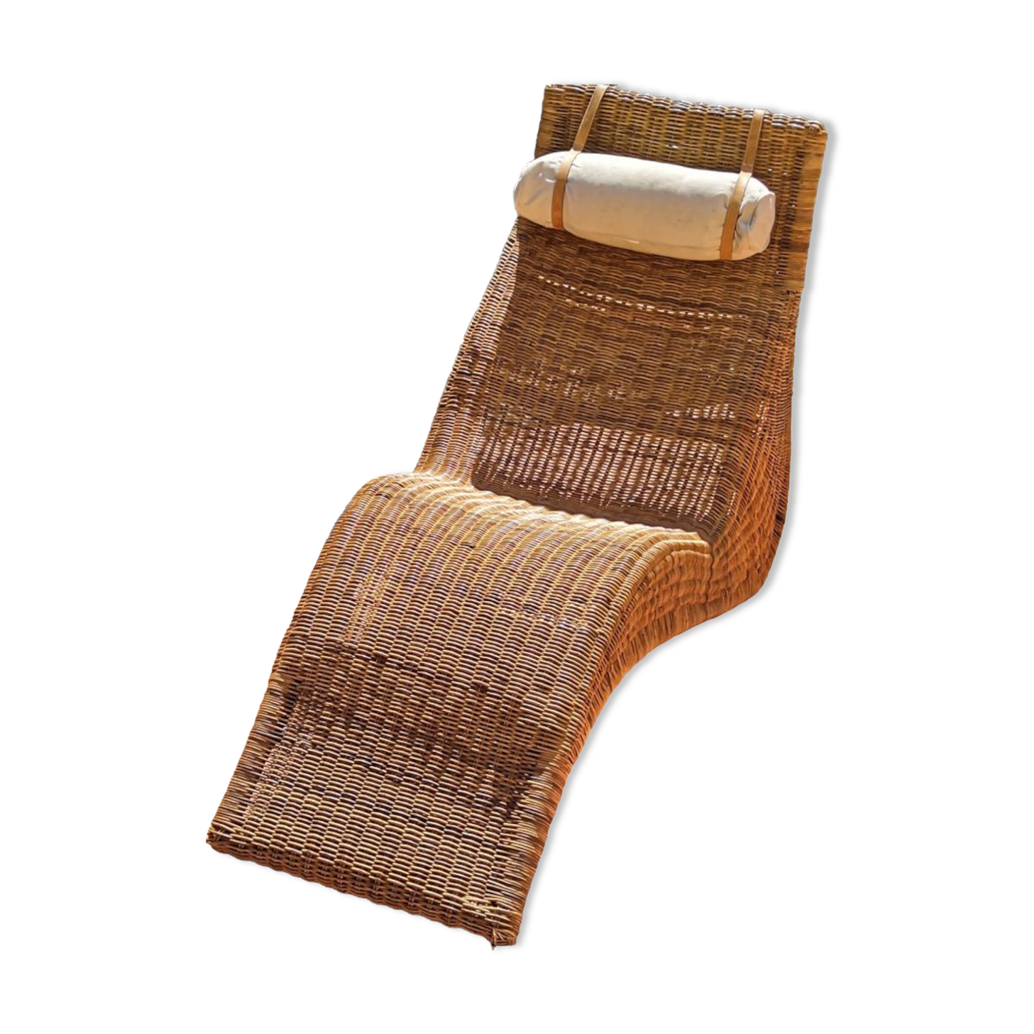 Deck chair sunbed in rattan and bamboo 1960