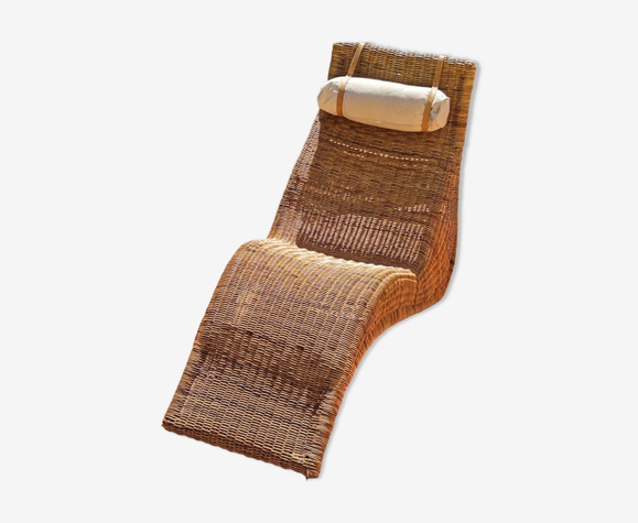 Chaise longue transat bain de soleil en rotin et bambou 1960