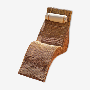 Deck chair sunbed in rattan and bamboo 1960