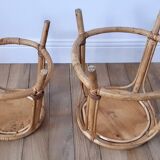 Pair of honey-colored rattan stools/plant holders in the 60s