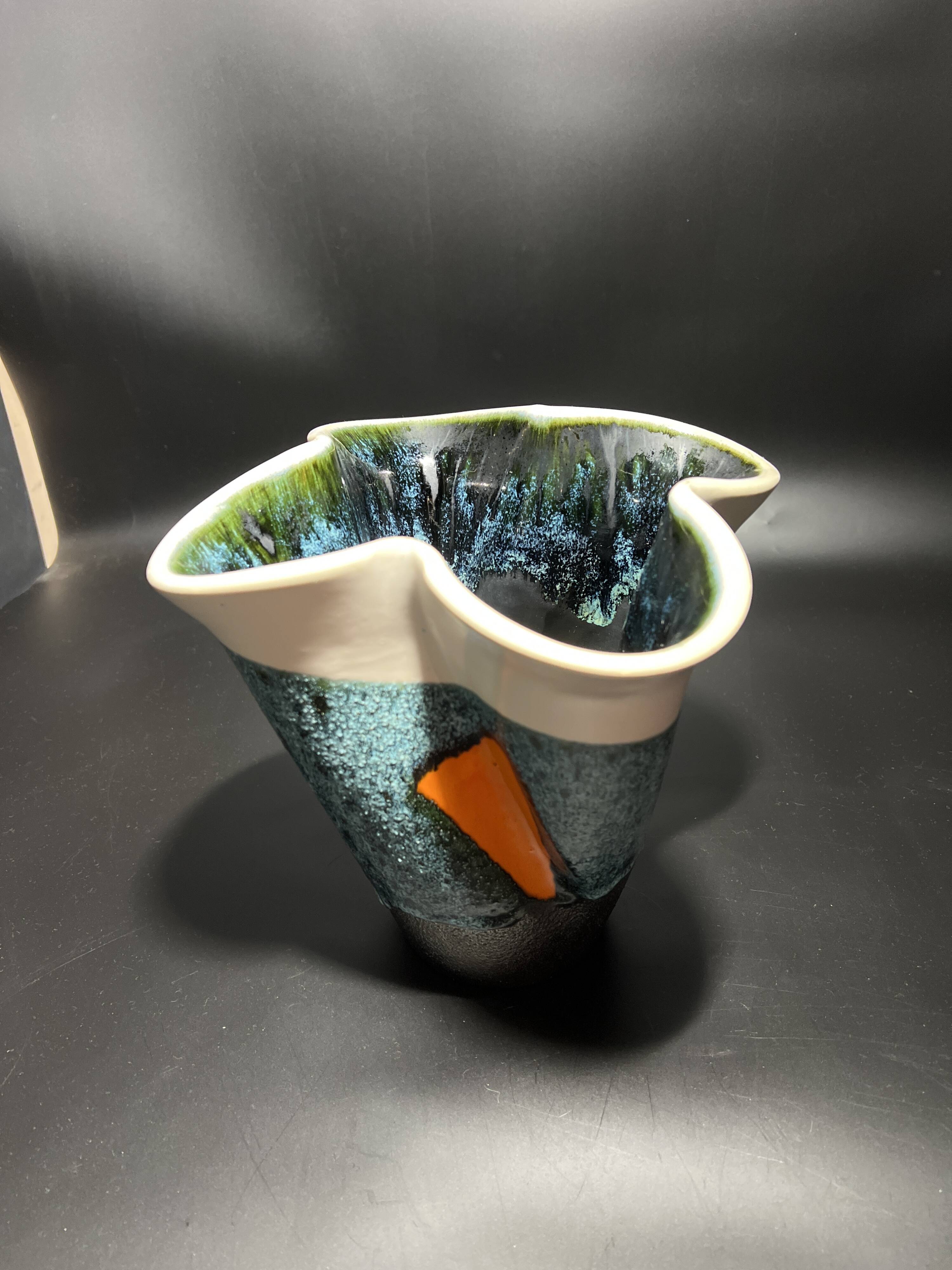 Enamelled ceramic vase signed Elchinger 1950