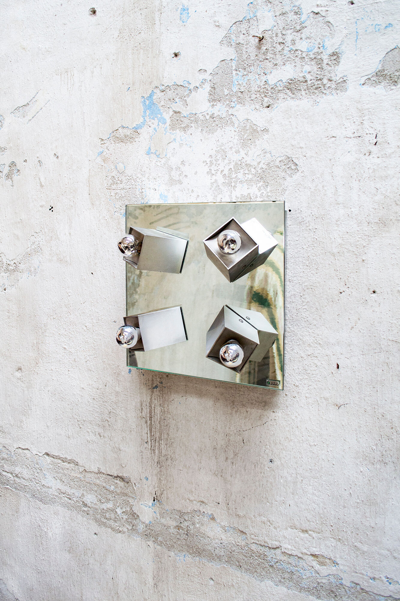 Mirror ceiling lamp in aluminum and steel Eval Italia 70s