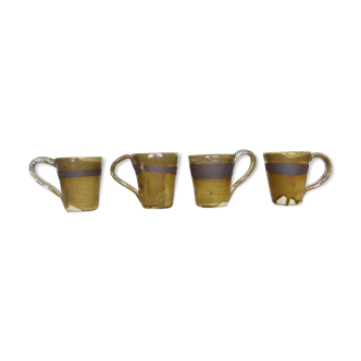 4-cup green and black ceramic set