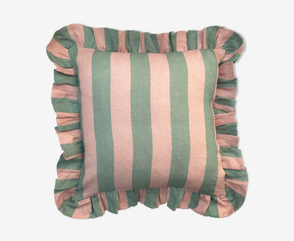 Sage & blush wide stripe cushion cover