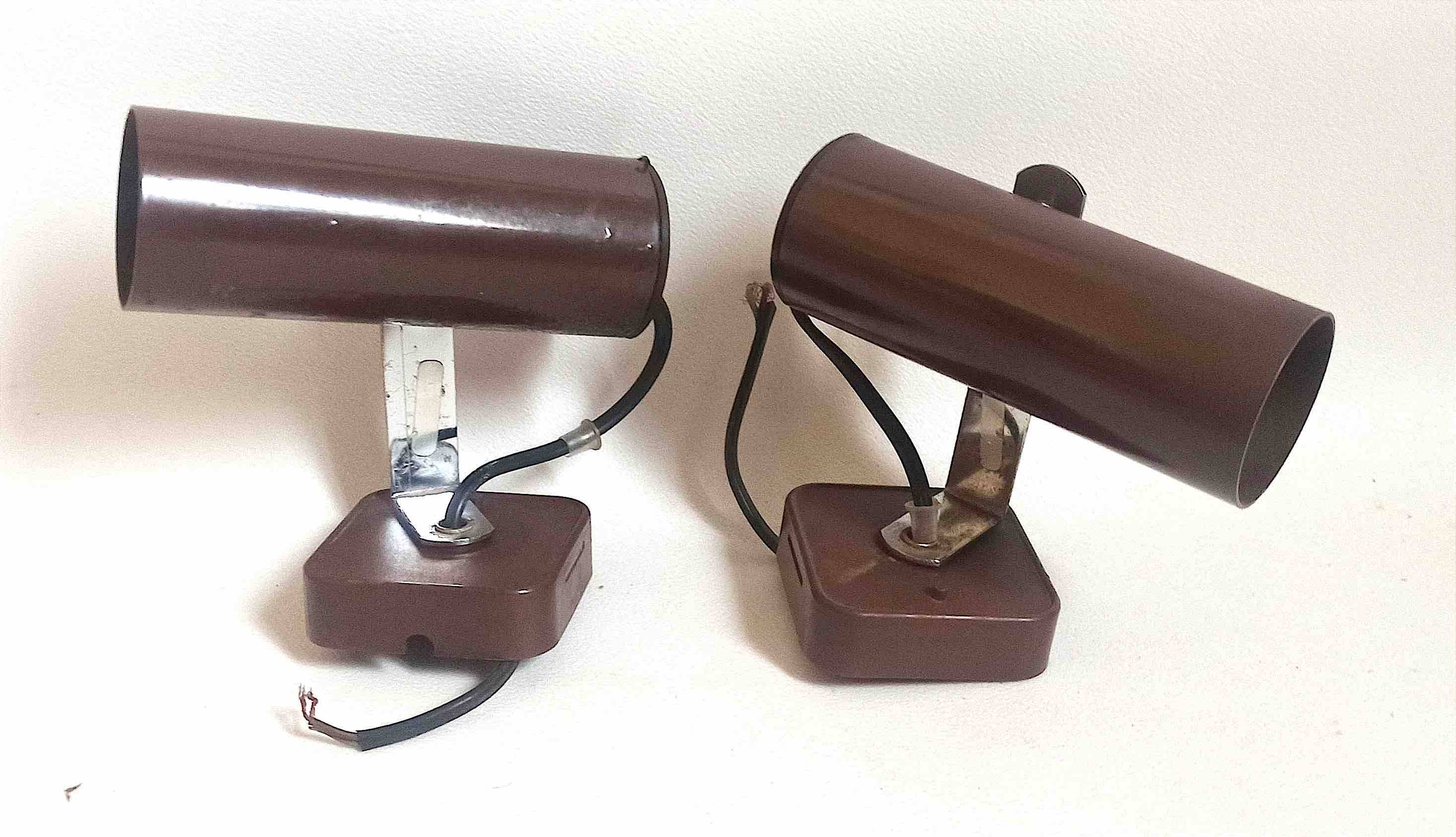 Pair of 70s dark brown adjustable wall lights