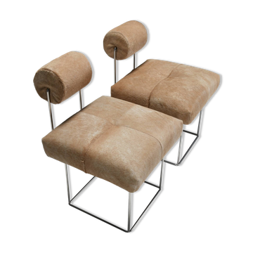 Paire de chaises d'appoint postmodernes en peau de vache par Fritz Brückner, Allemagne 1980
