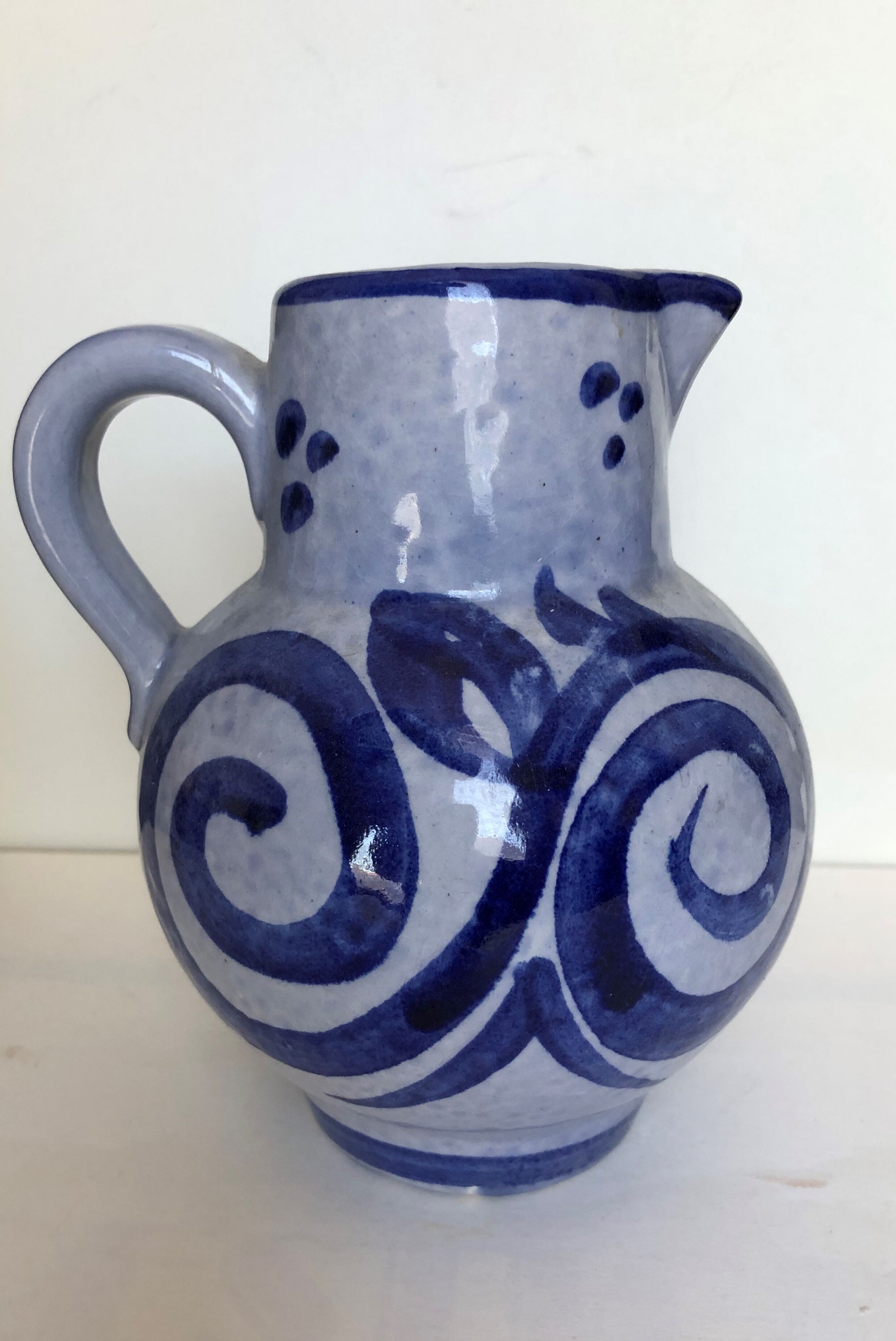Pitcher in blue glazed stoneware