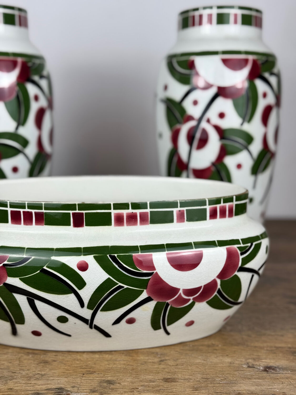 Art Deco - Lunéville mantelpiece set with vases and planter