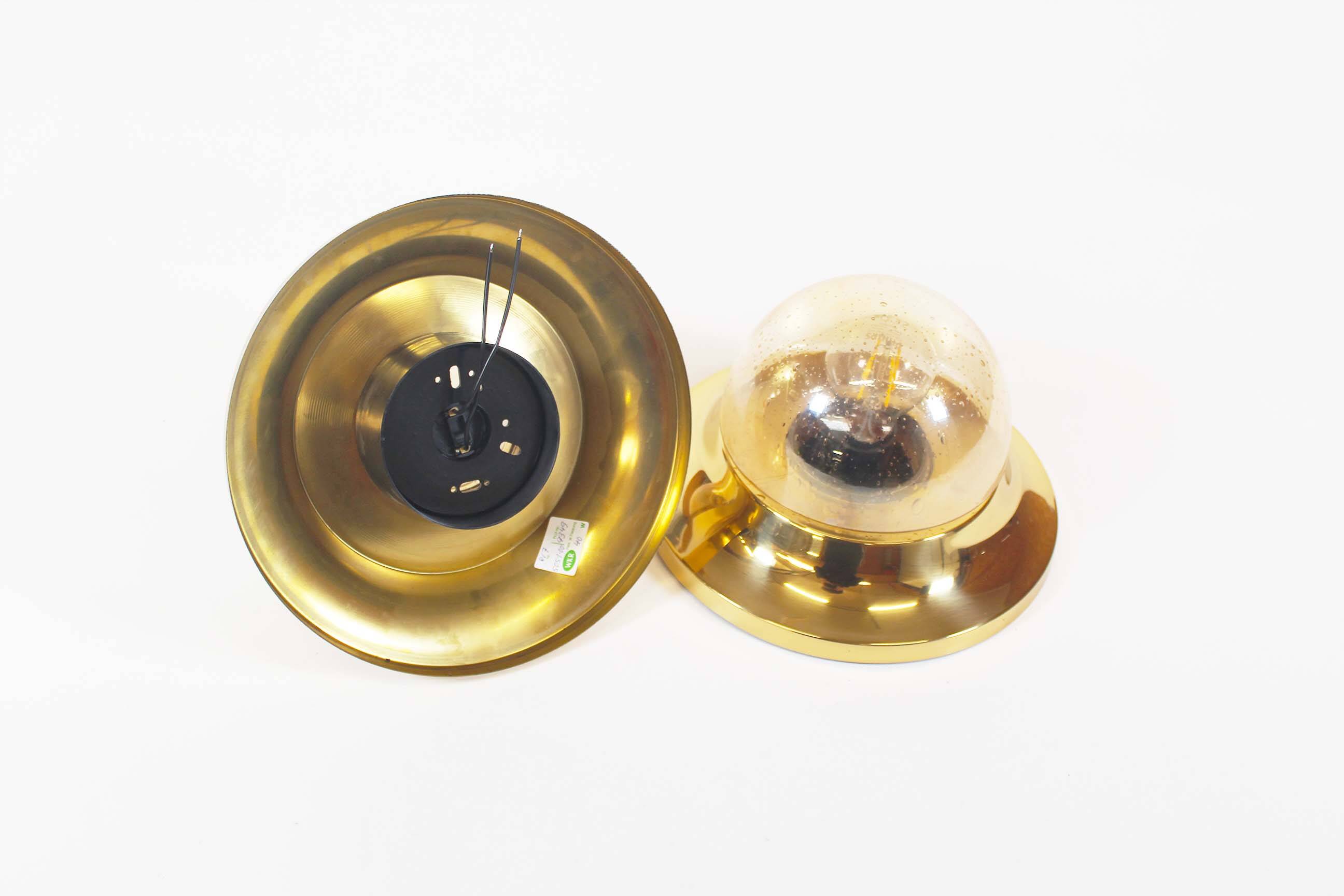 Pair of Amber glass and brass vintage wall lights, Germany 1970's