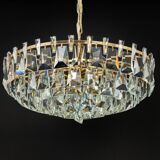 Large chandelier in gilded brass and crystal, by Palwa, Germany, 1970s.