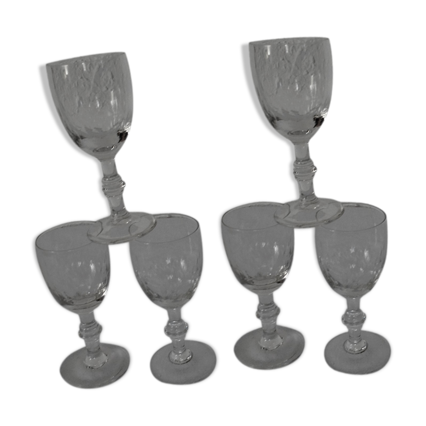 6 glasses old wine cut pattern rice grains