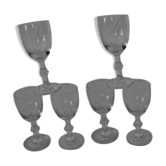 6 glasses old wine cut pattern rice grains