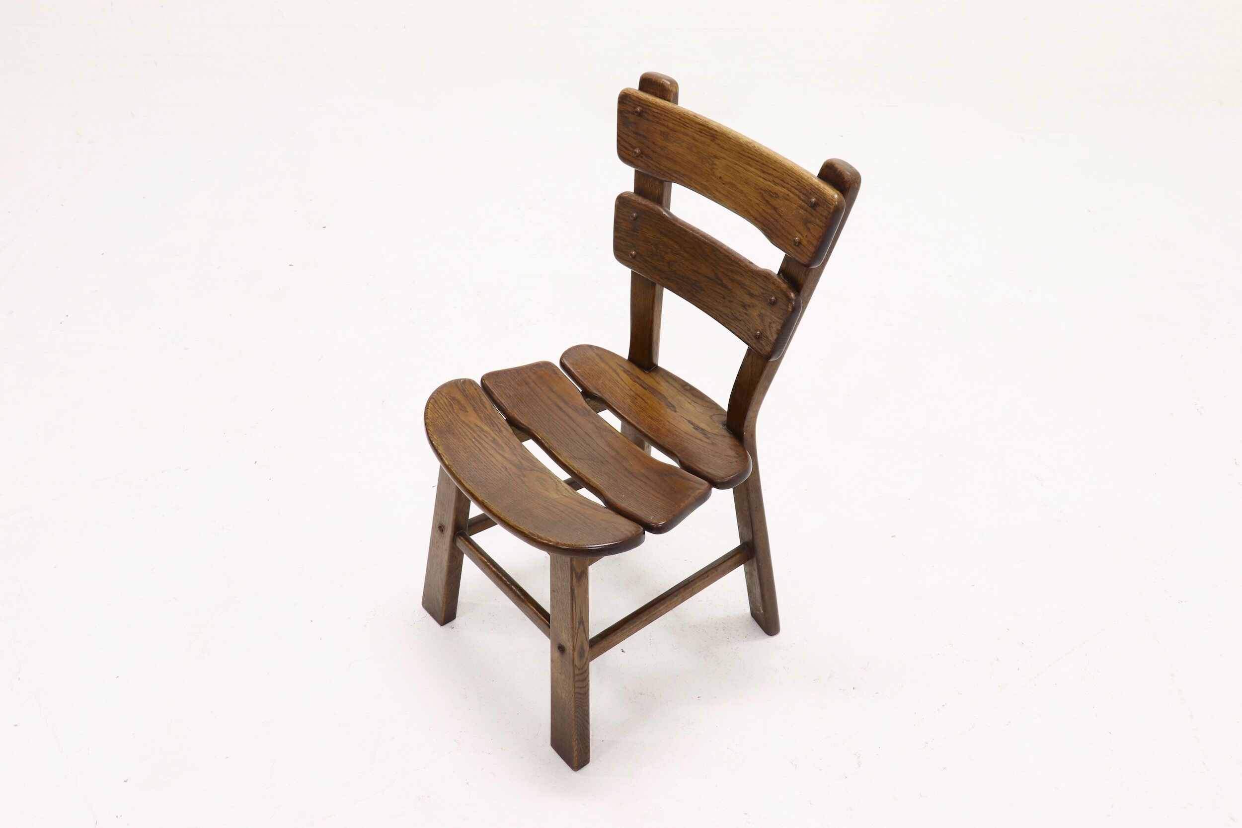 Set of 6 brutalist oak spanish dining chairs 1950