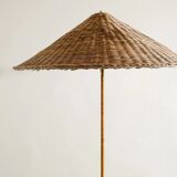 Finnish Mid Century Rattan Floor Lamp by Paavo Tynell for Itsu, 1940s