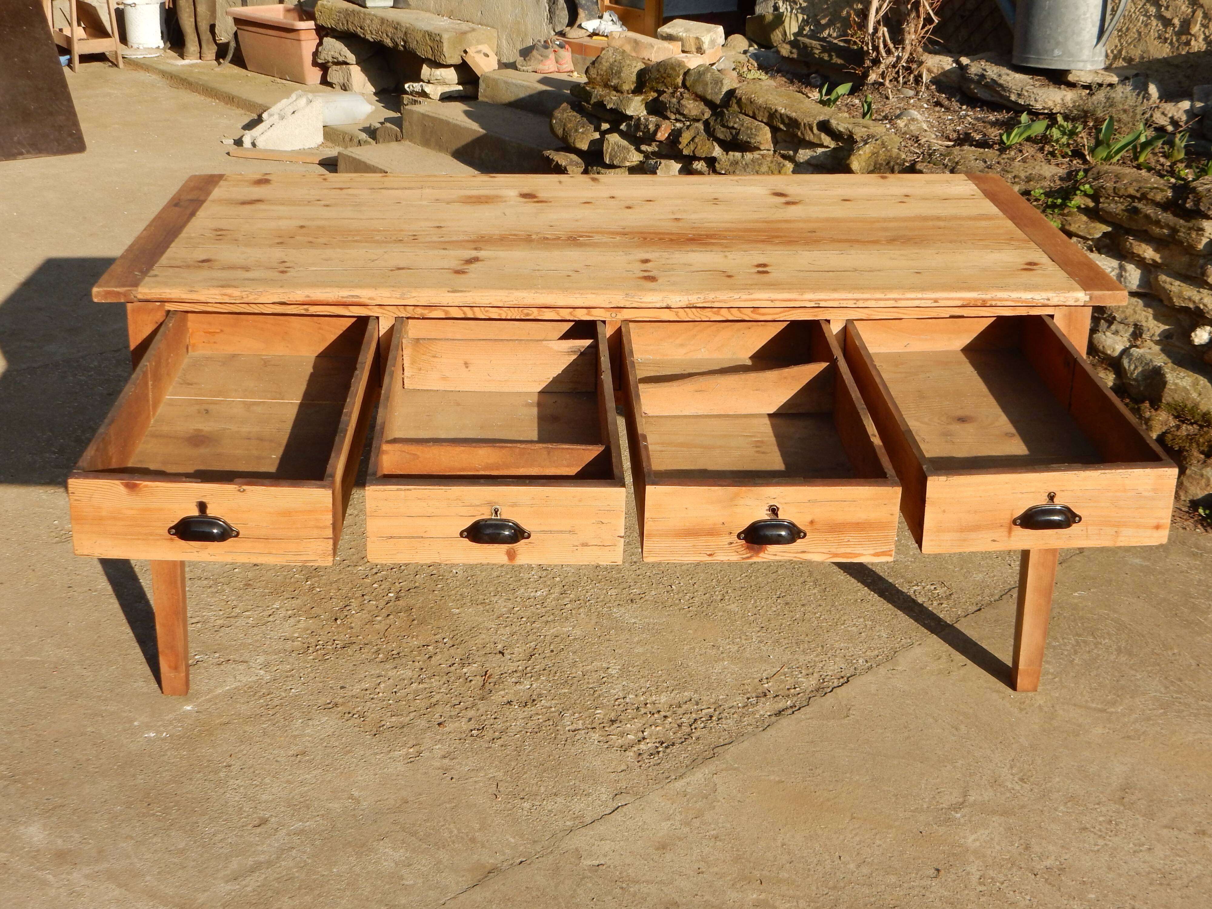 Old fir farmhouse table - 4 drawers