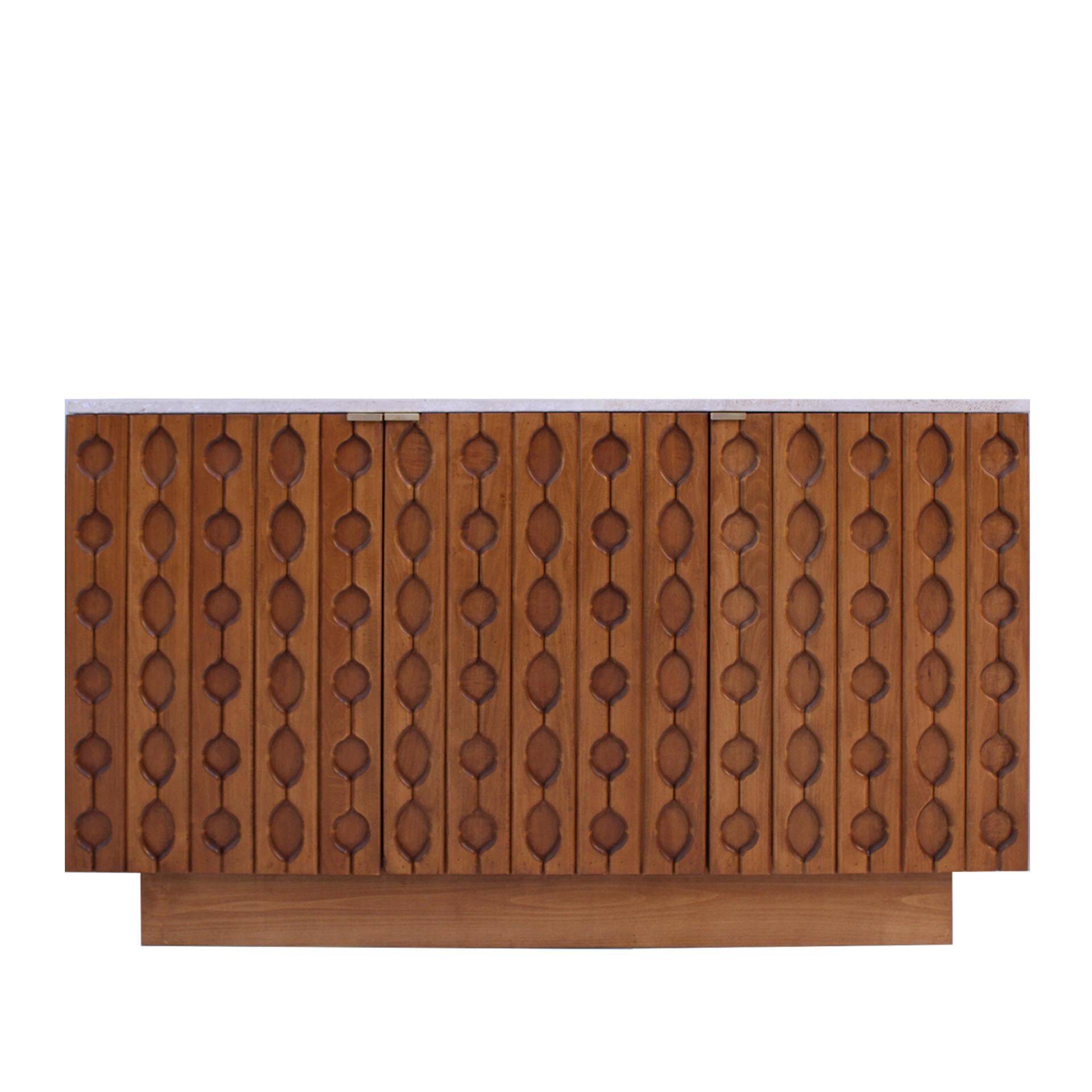 Italian Sideboard Made of Solid Wood and Travertine, Contemporary Cabinet
