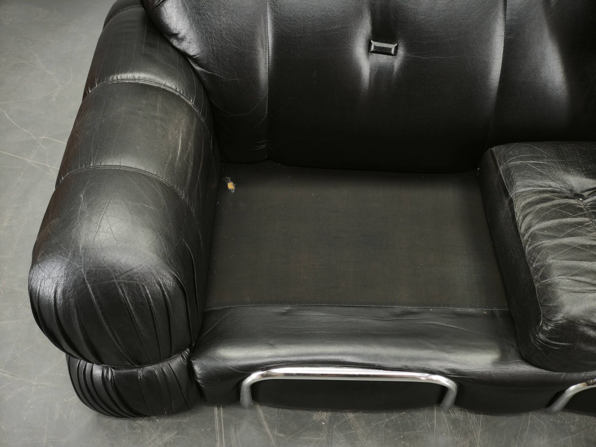 1970s Italian Two-Seat Sofa by Adriano Piazzesi in Chrome and Leatherette