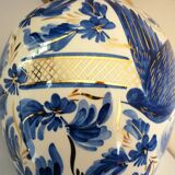 Vase vintage Hubert Bequet Quaregnon, oiseau du paradis bleu et dorure