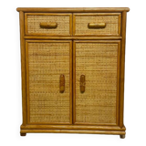 Meuble commode vintage en bois et rotin