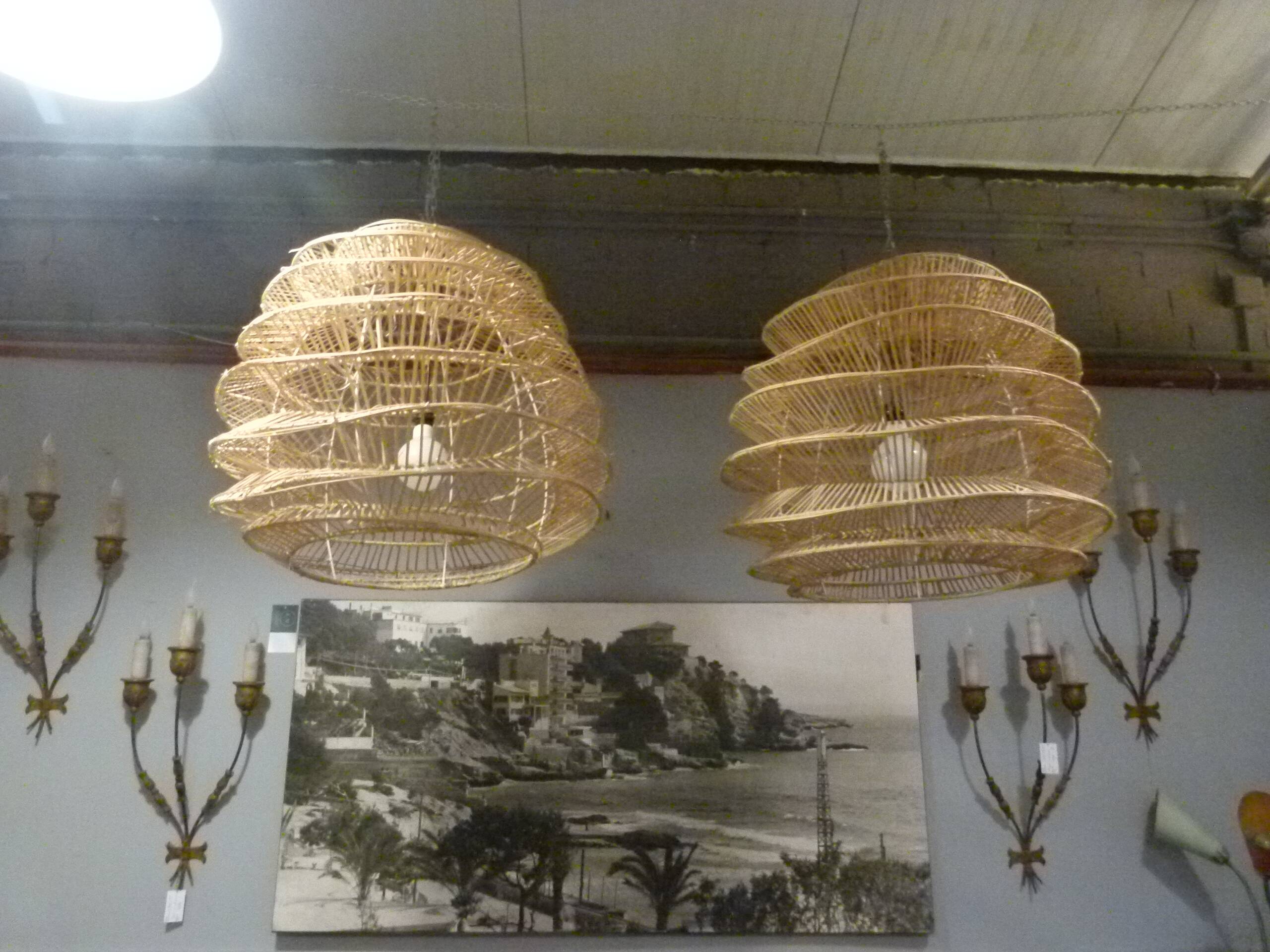Pair of rattan chandeliers