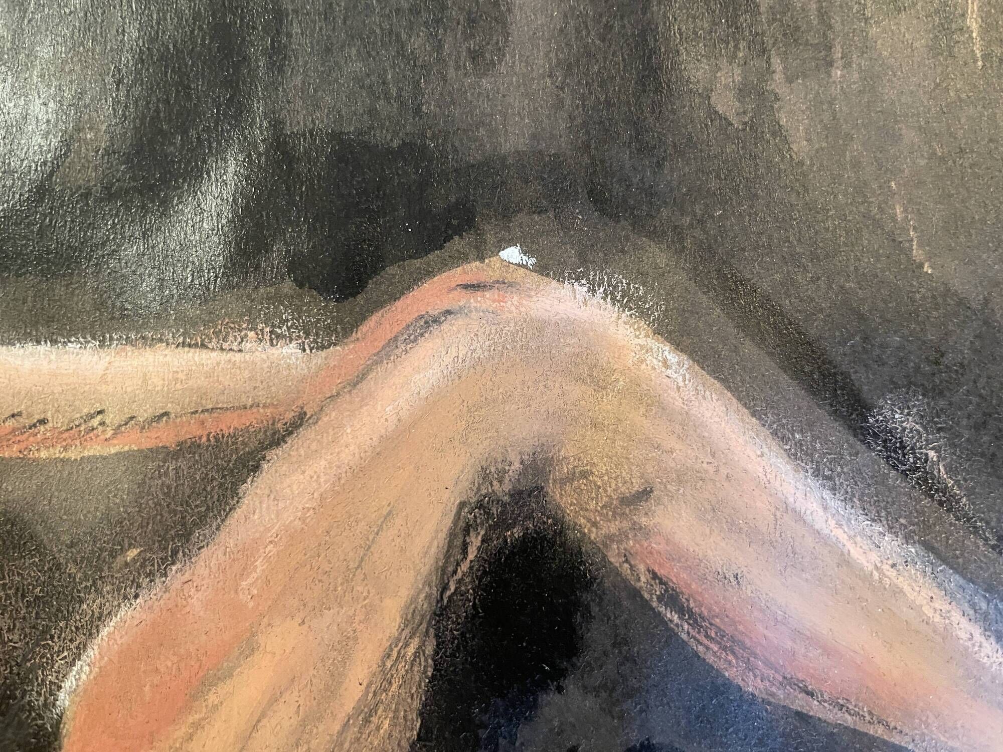 Signed painting, pastel, Chinese ink, portrait of a woman "black sun"