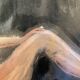 Signed painting, pastel, Chinese ink, portrait of a woman "black sun"