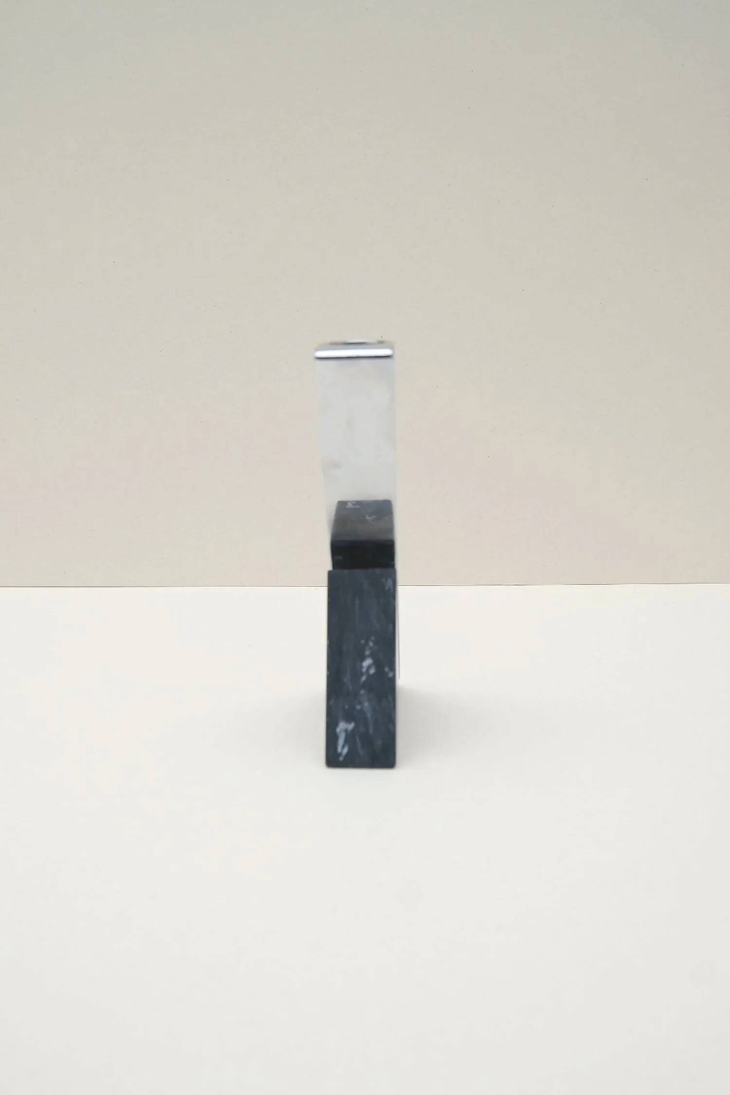 Chrome-plated metal and marble candle holder, 1980