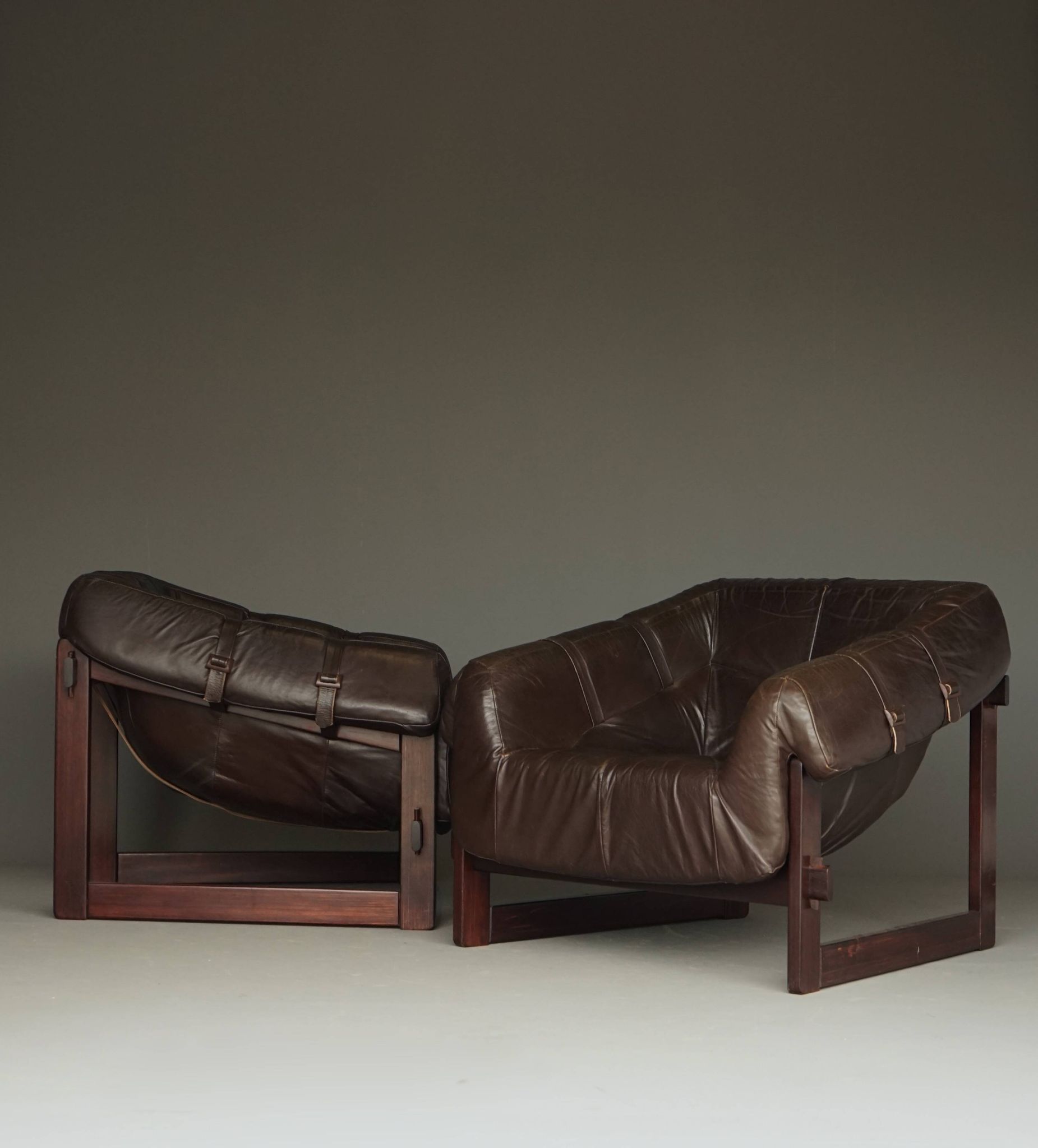 Rare pair of model MP-91 leather lounge chairs by Percival Lafer