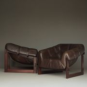 Rare pair of model MP-91 leather lounge chairs by Percival Lafer