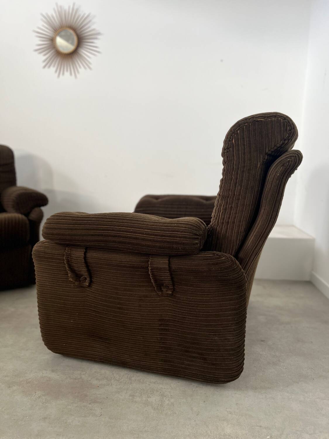 Set of 2 vintage Airborne French design armchairs from the 60s in velvet