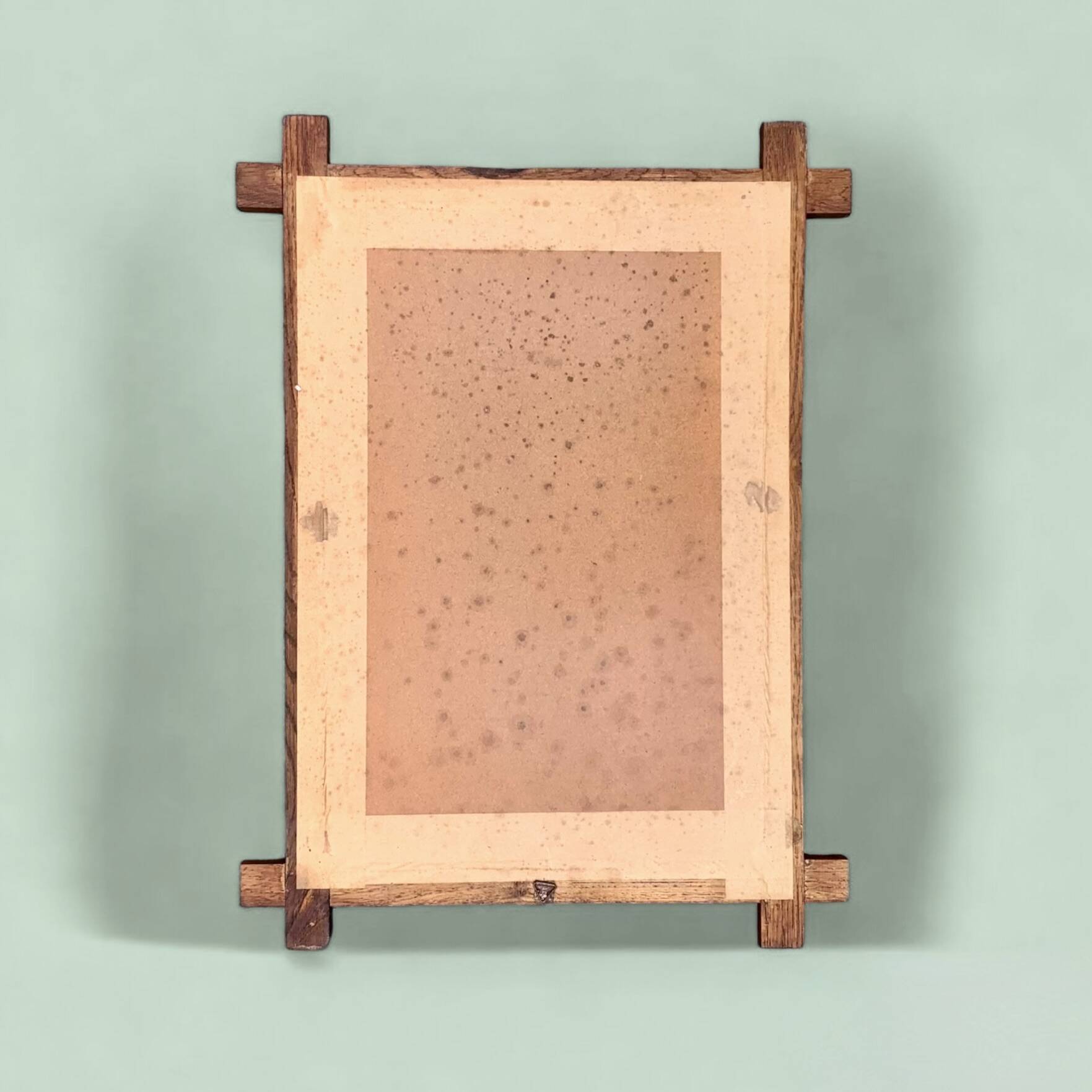 Vintage brutalist mirror with solid wood frame