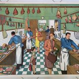 School poster 1960 framed double-sided n14bis The butcher charcutier- n 15 The garage