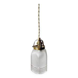Glass portable lamp, 2 M braided fabric cable, porcelain rosette