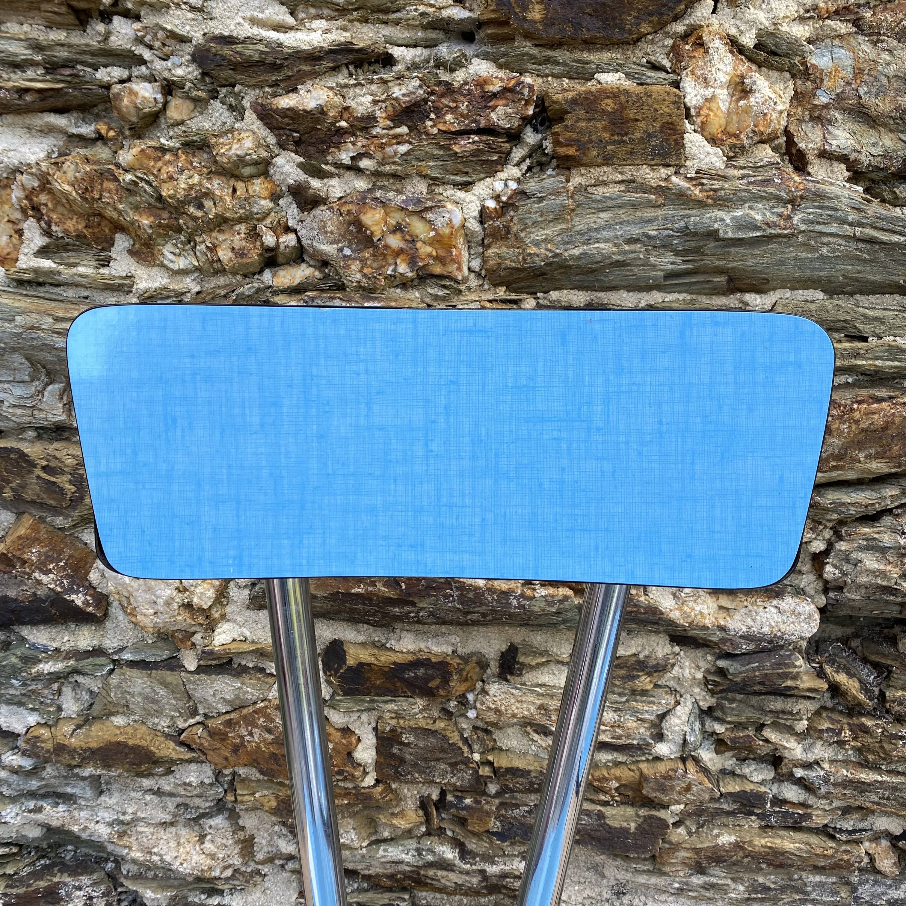 Extendable blue formica table and 2 chairs, 1960s