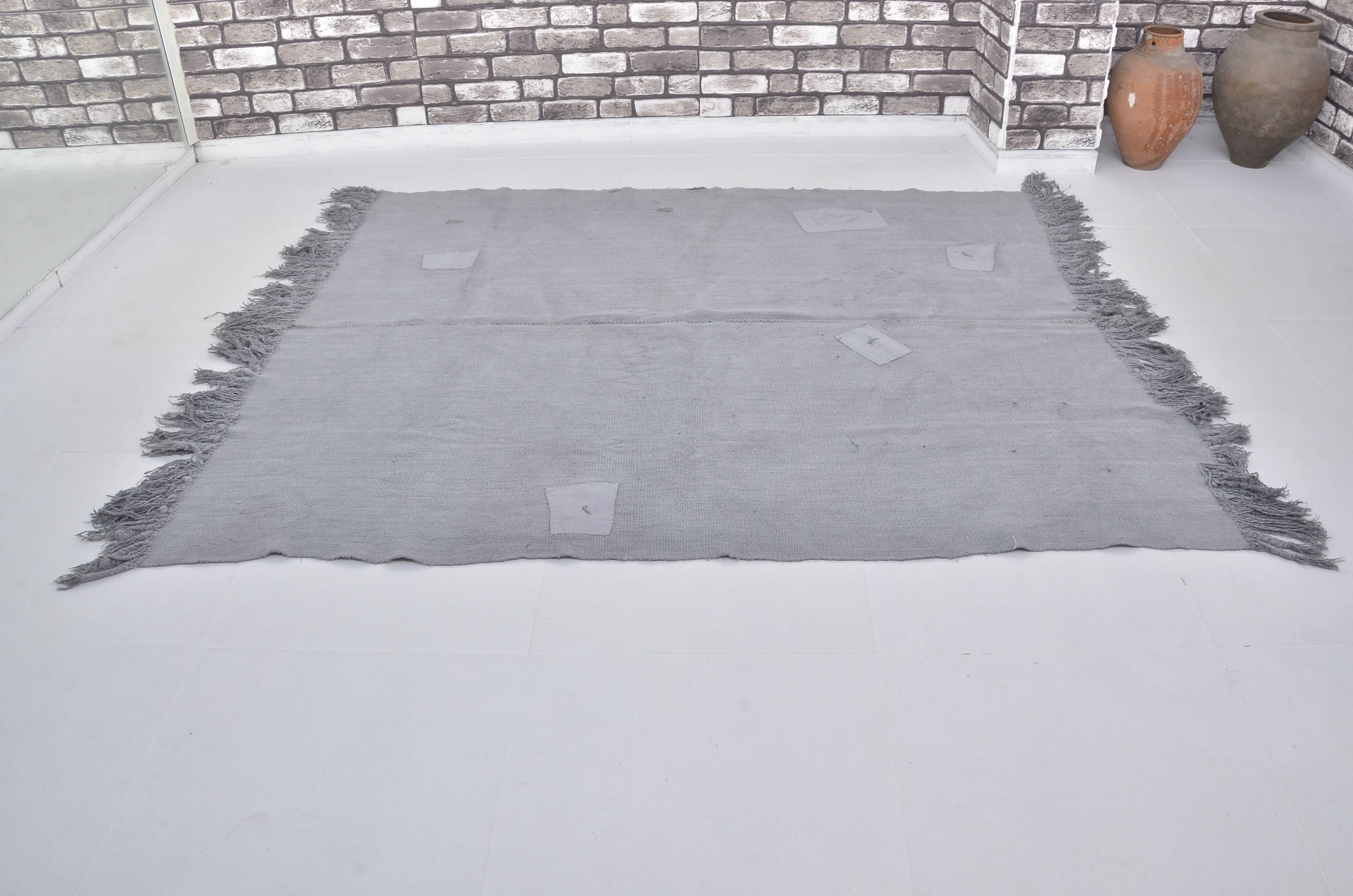 Vintage Anatolian hemp rug in grey, reference 3675
