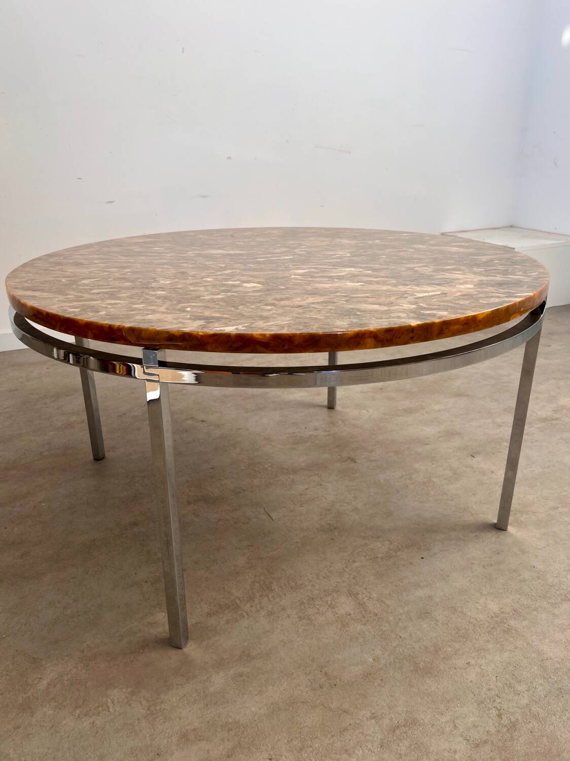 Old Italian design marble effect resin coffee table from the 70s