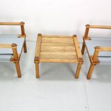 Gerd Lange Japandi style safari arm-chairs and Table, 1965