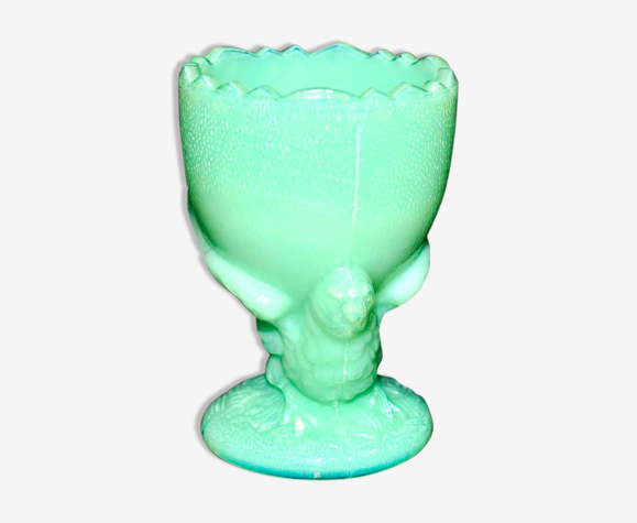 Coquetier poule ancien en opaline verte verrerie portieux vallerysthal