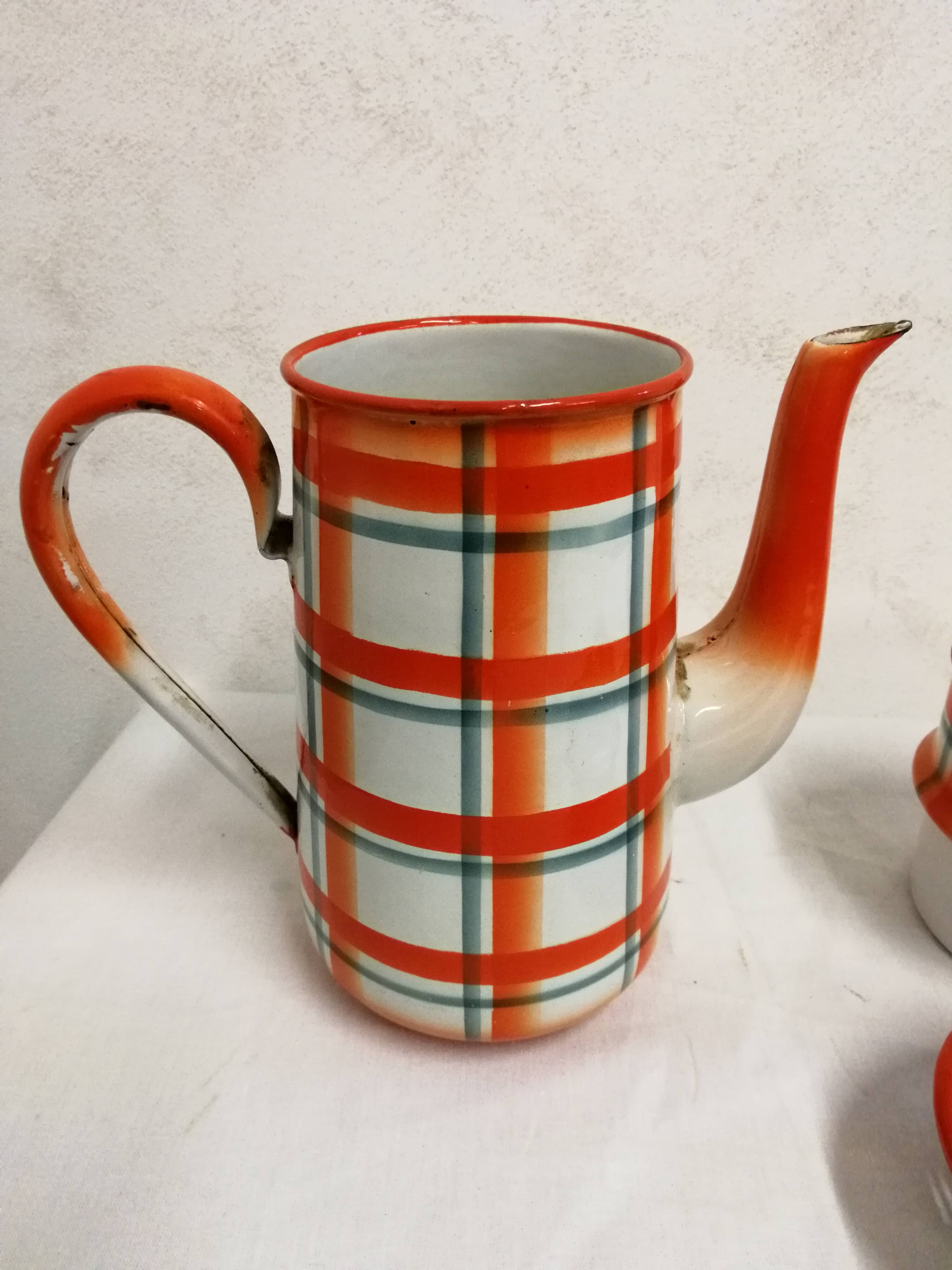 Old Vintage Orange Enameled Coffee Pot