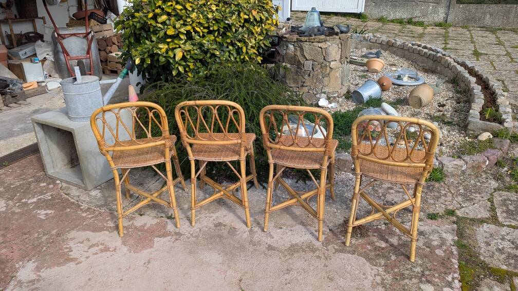 set of 4 vintage bamboo and rattan chairs