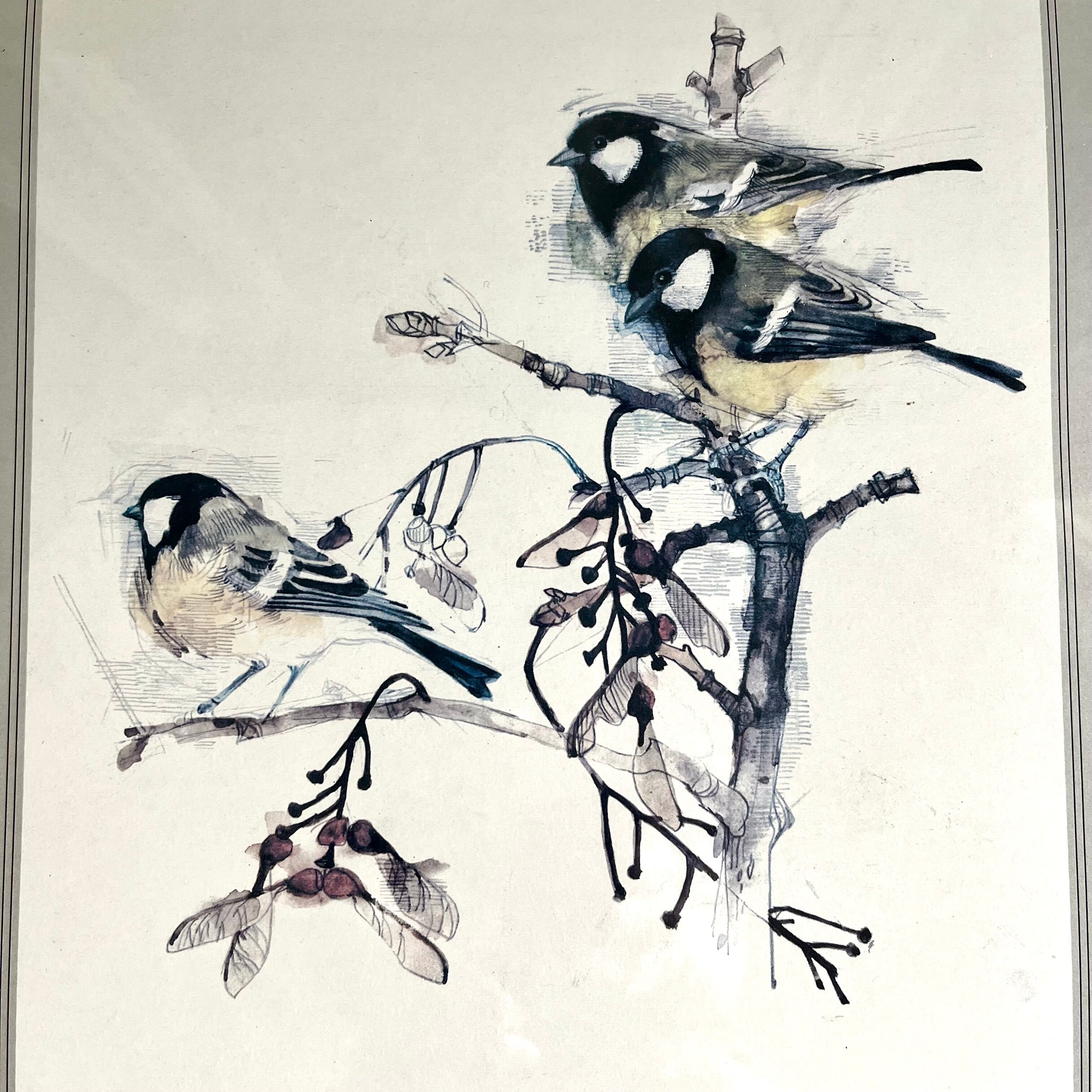 Frame birds three chickadees