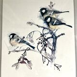 Frame birds three chickadees