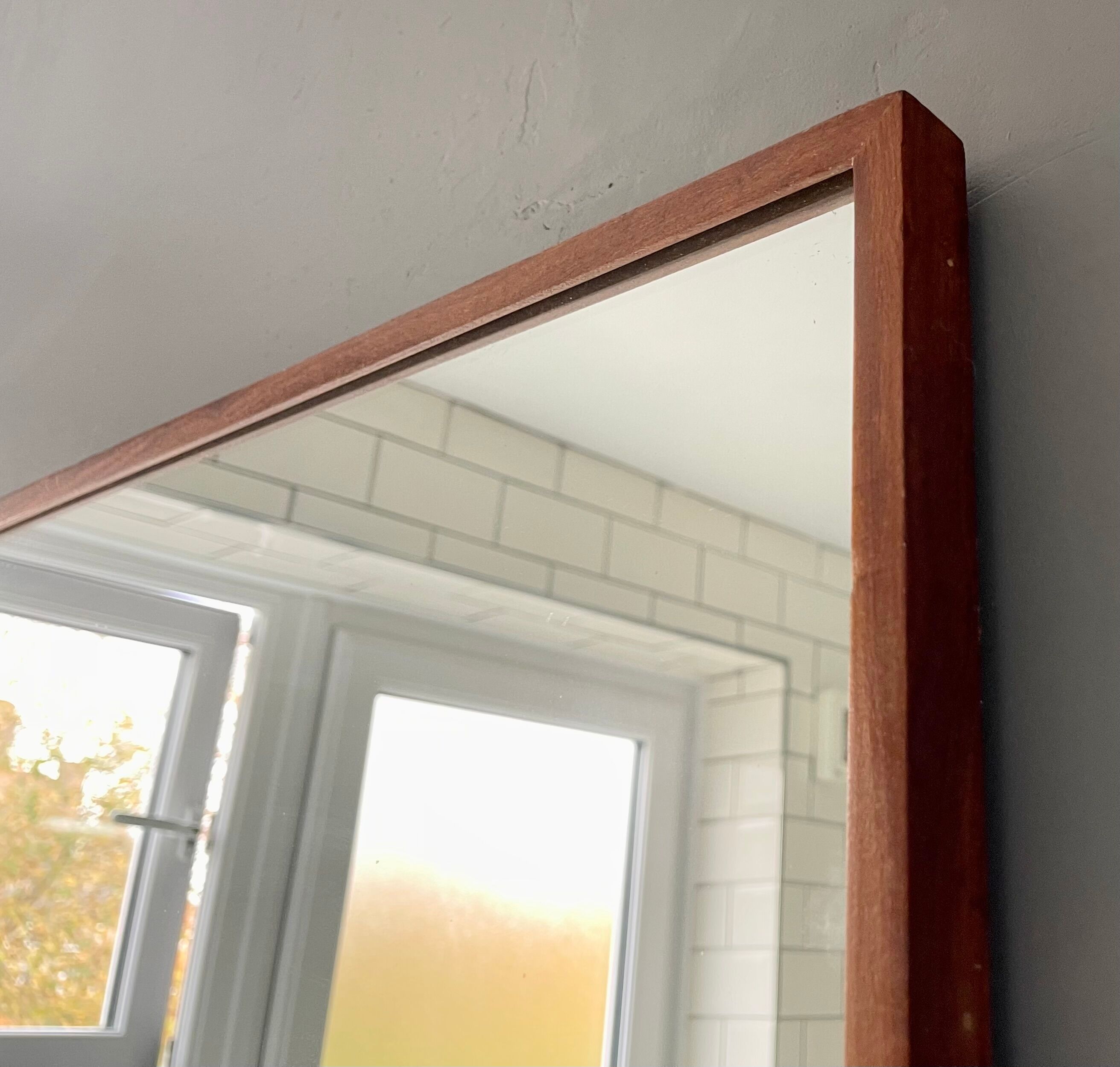 Vintage rectangular wall mirror teak frame