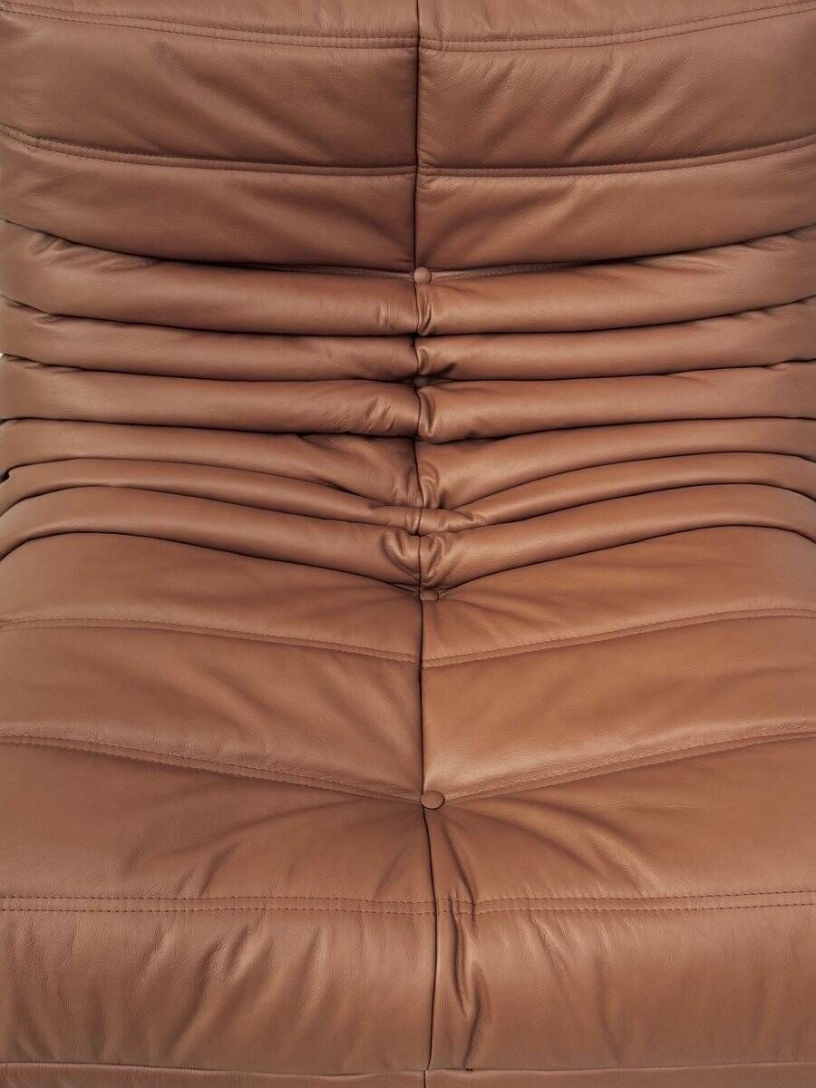 Togo lounge chair in dark cognac leather attributed to Michel Ducaroy for Ligne Roset