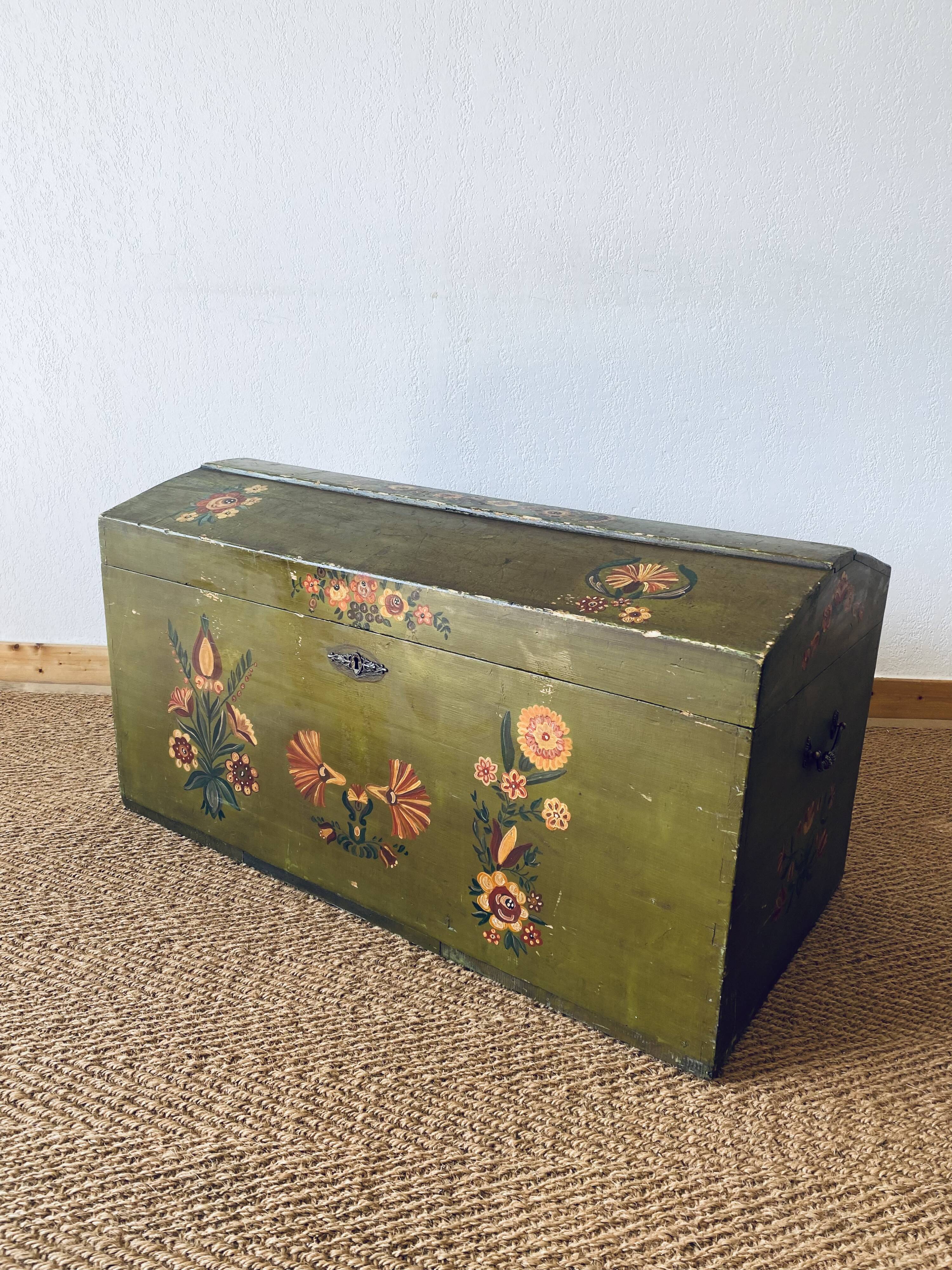 Large antique trunk hand-painted décor