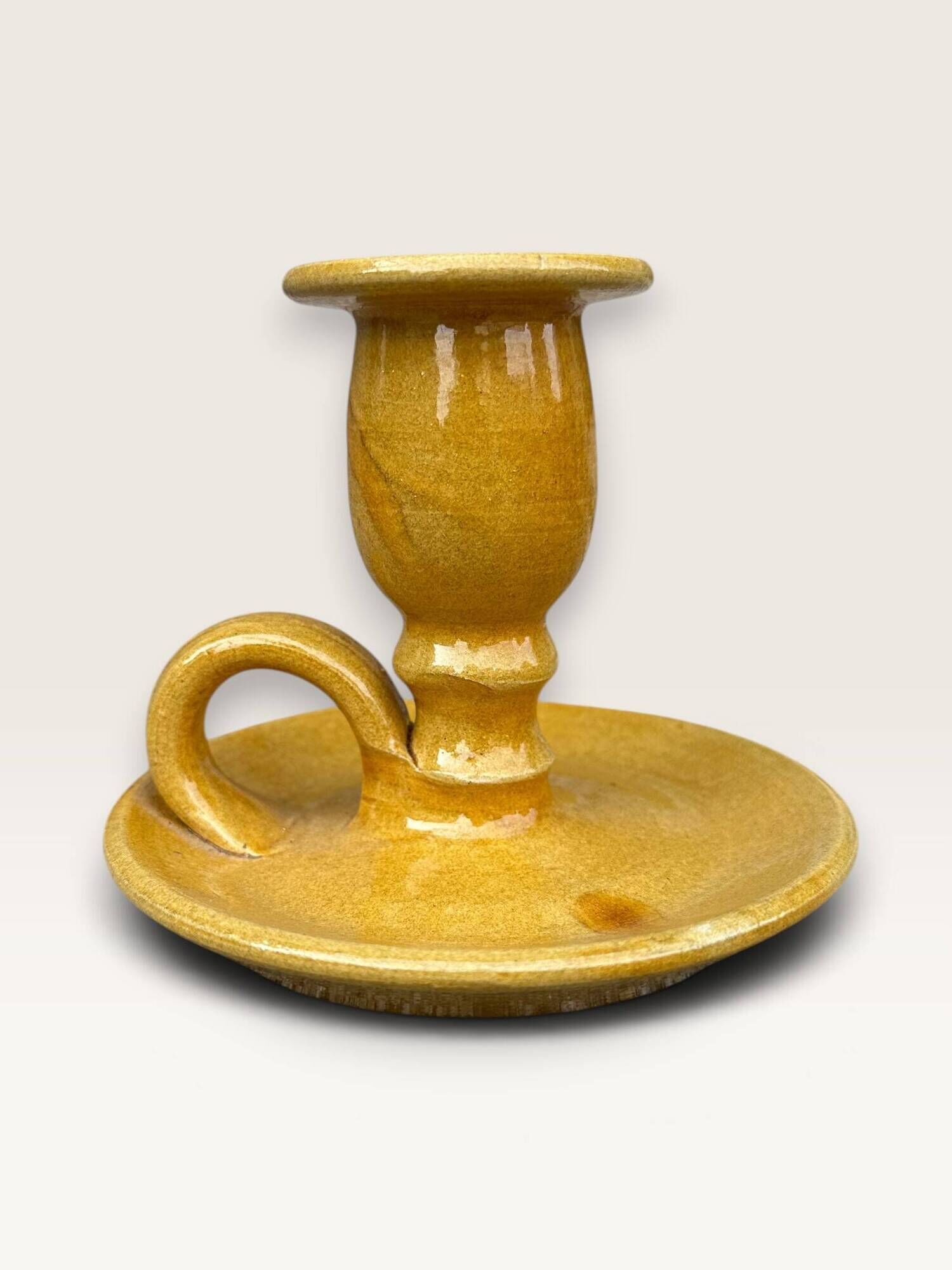 Mustard ceramic cellar rat candlestick